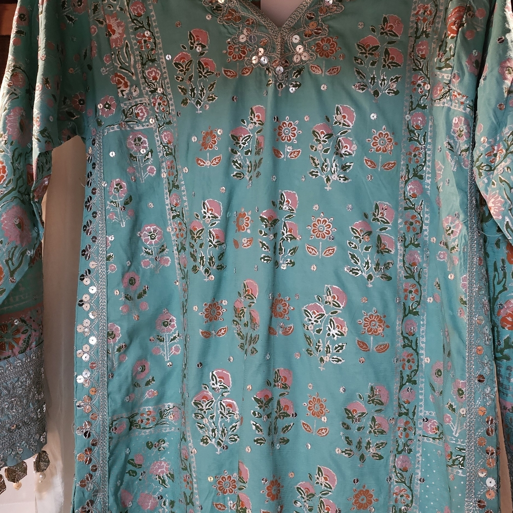 Floral Embroidered Teal Dress